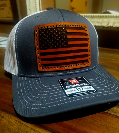 Richardson 112 hat with Leather Flag Patch