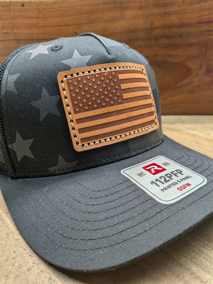 Richardson 112 hat with Leather Flag Patch