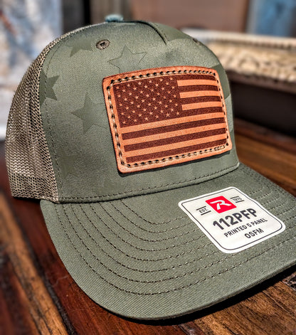 Richardson 112 hat with Leather Flag Patch