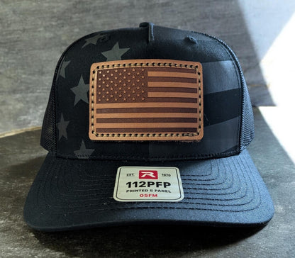 Richardson 112 hat with Leather Flag Patch
